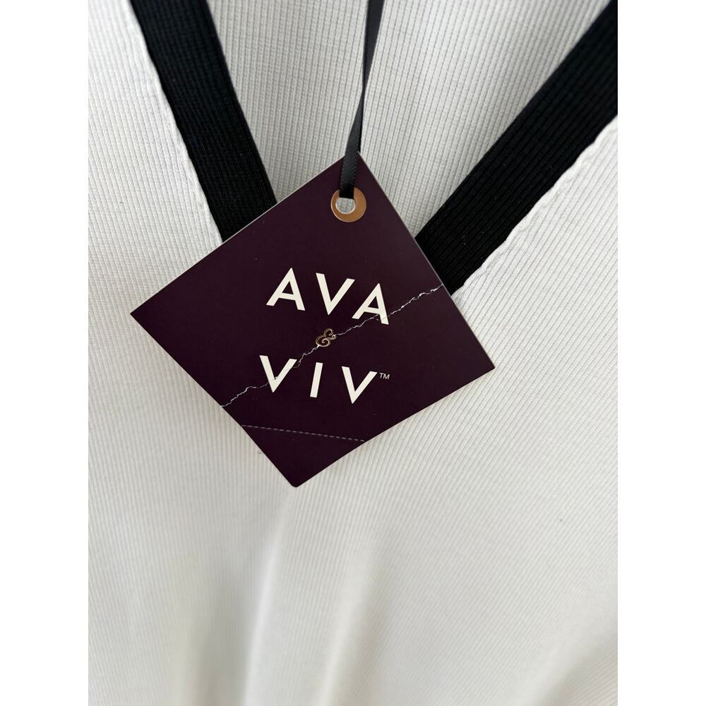 AVA & VIV Black & White Contrast Collar Blouse Top XXL NWT Chic Minimal - Picture 4 of 7